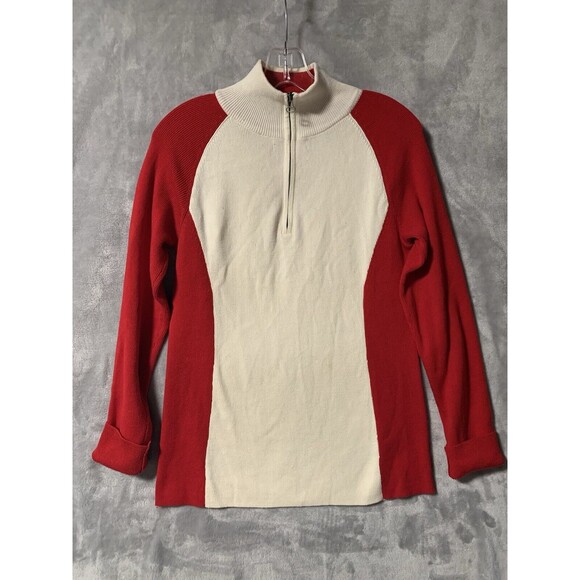 Polo Jeans Co Ralph Lauren Sweater Womens Medium Red White Mock Neck 1/4 Zip - Picture 5 of 10